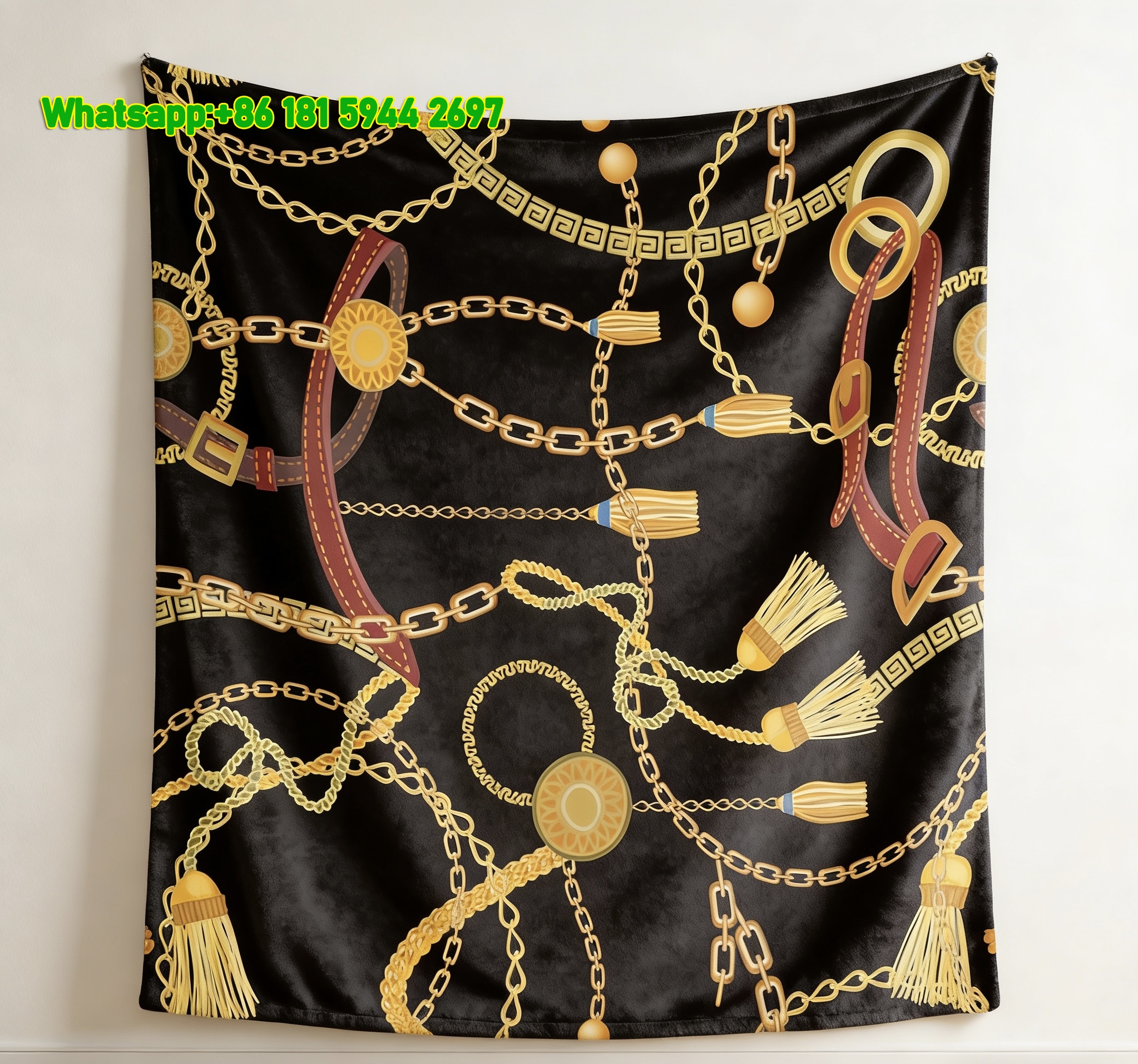Hermès Luxury Gold Chain & Tassel Flannel Throw Blanket IMG_5232